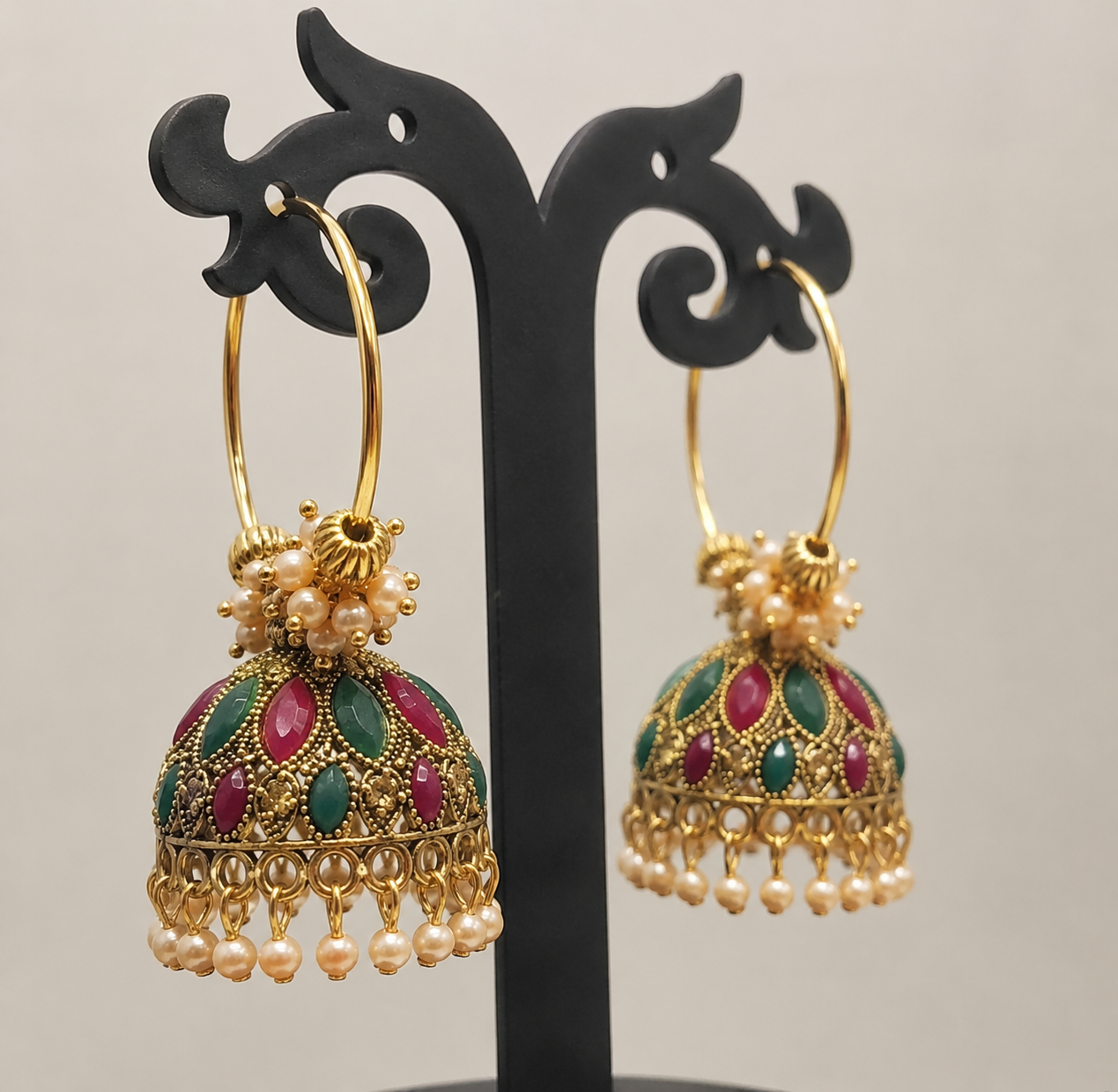 Green & Pink Traditional Hoop Jhumka Earring